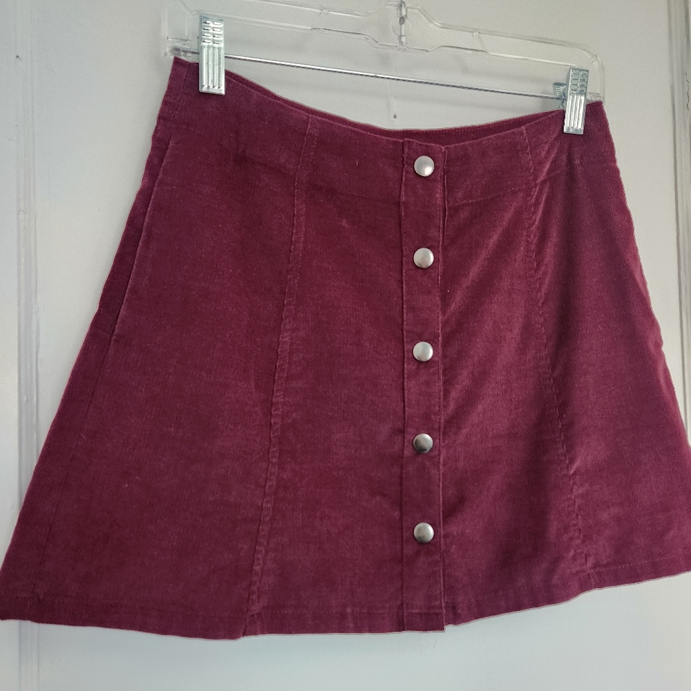 Hot Topic Maroon A-Line Skirt with Buttons